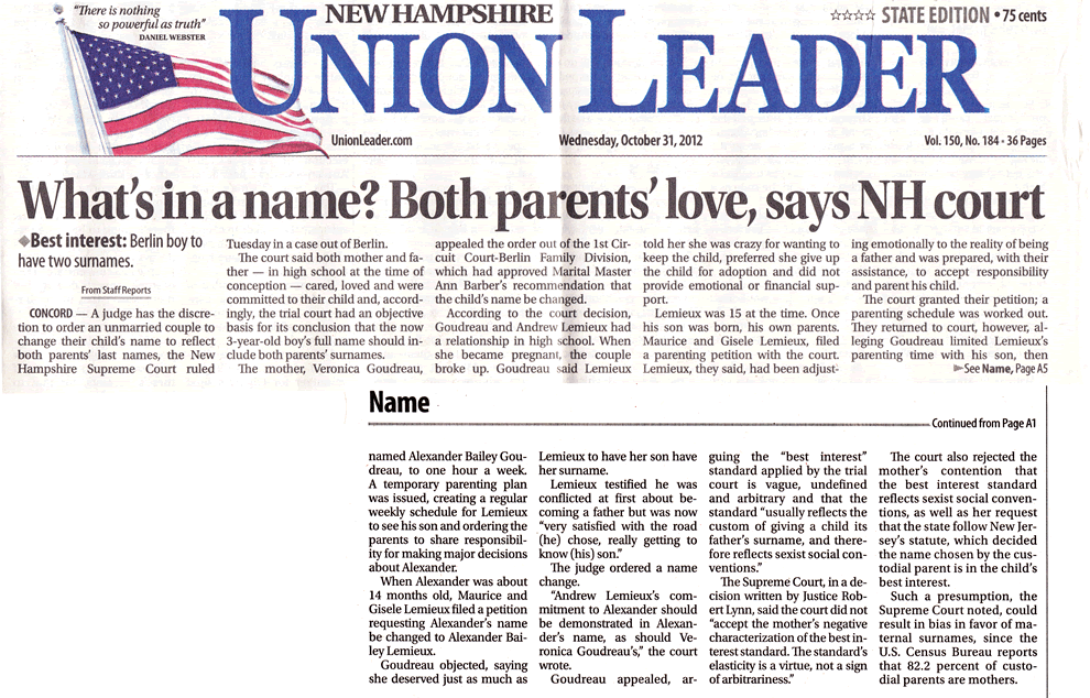 What's in a name? Both parents' love, says NH court